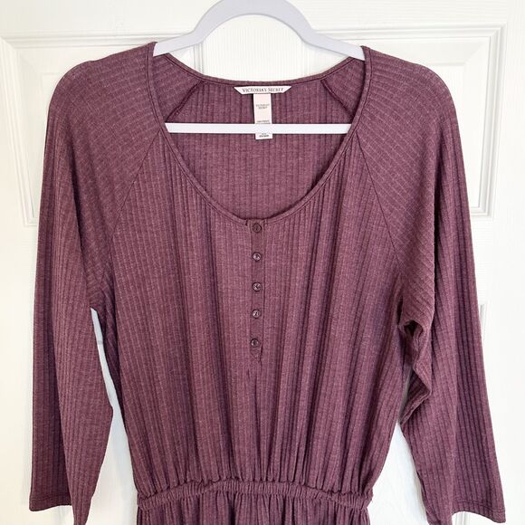 Victoria's Secret Romper Pajama Size L Burgundy Loungewear Ribbed Henley Style - Picture 3 of 13